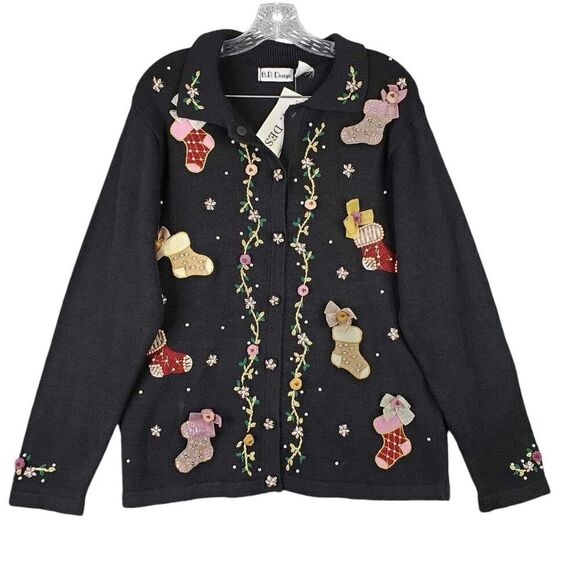 BP Design Sweater Cardigan Womens Black Knit Size Medium M Christmas New - Picture 2 of 9